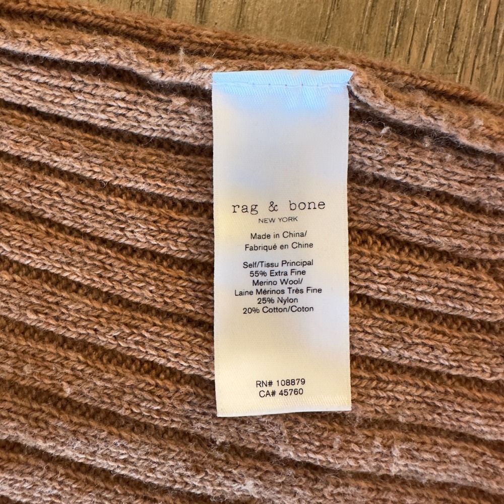 Rag & Bone New York-Maxine Ribbed Merino Wool Blend Polo Sweater-Camel-Women's S - Picture 5 of 16